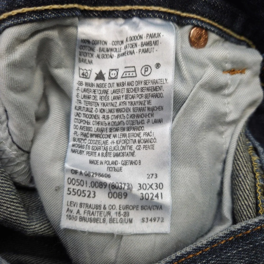 Levis 501 Mens 30x30 Blue Cotton Original Straight Fit Button Fly Denim Jeans